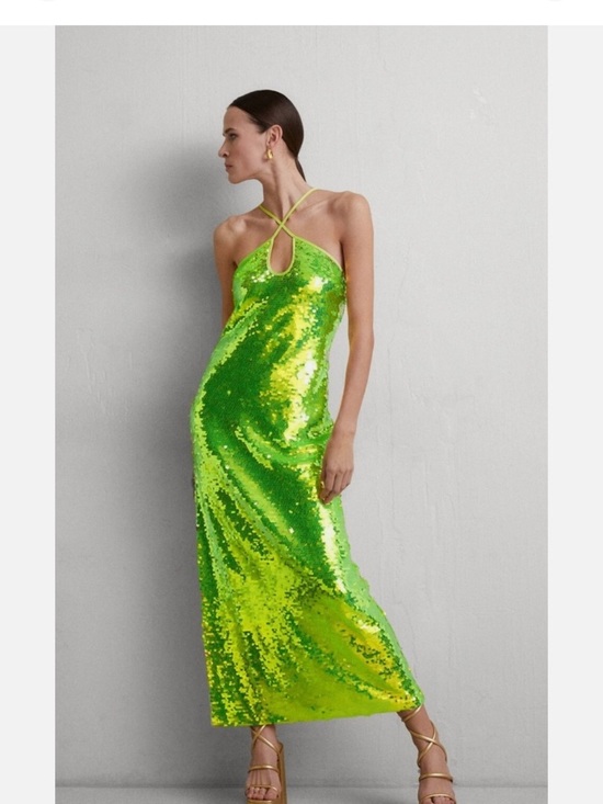 cult gaia Dresses & Skirts - cult gaia Lime Green Sequin Halter Midi Dress